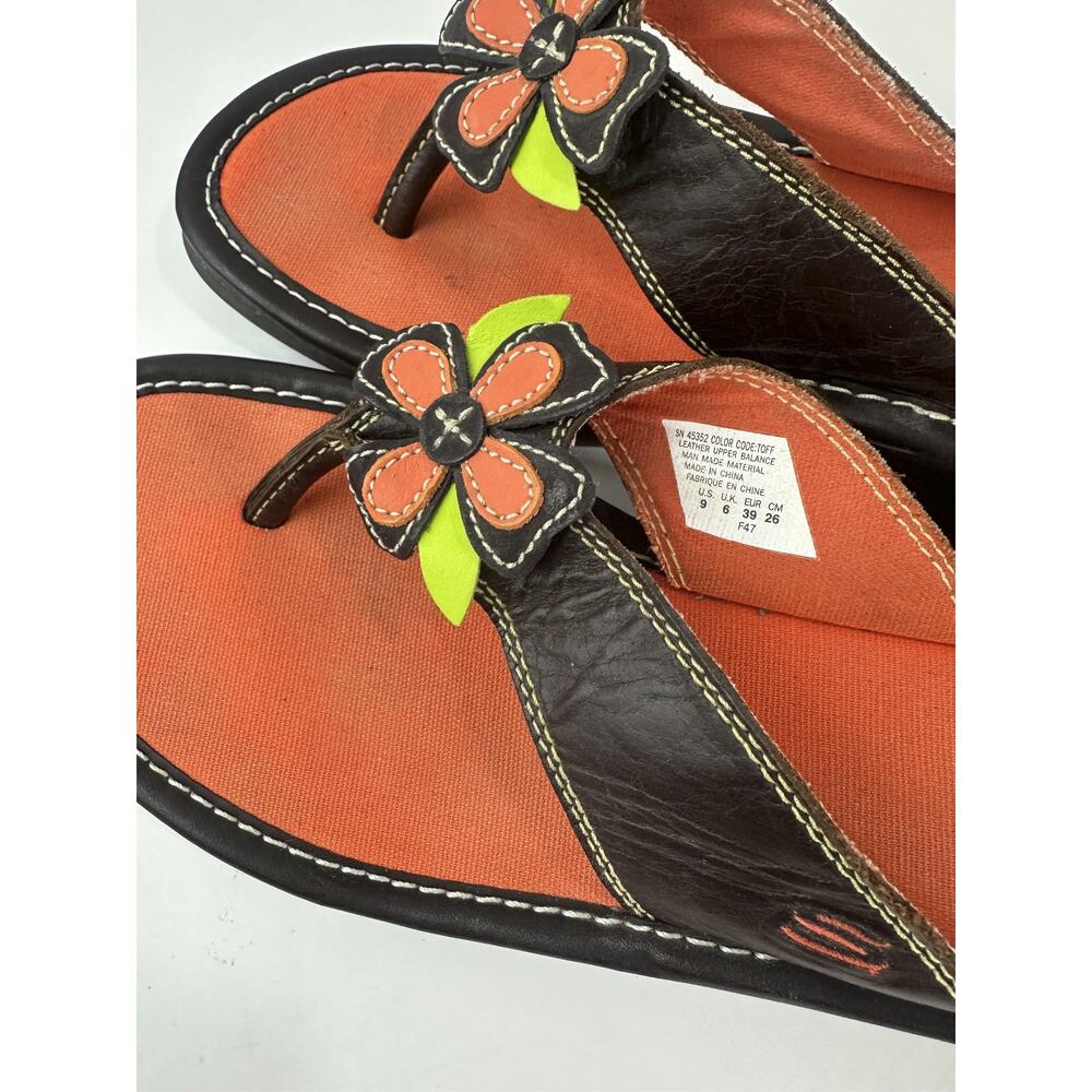 Skechers Y2K Style Flower Flip Flop Sandals Leather Size 9 Hippie Boho Festival - Picture 7 of 14